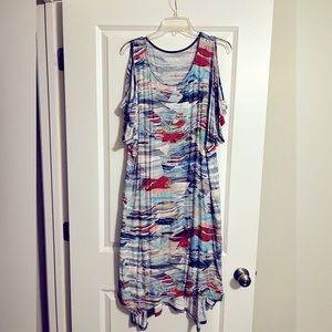 Colorful peekaboo shoulder dress